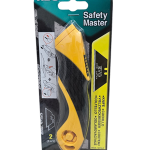 Muratec SA-11B Safety Knife with Power Black Trapezoidal Blade, Non-Slip Rubber Grip & One-Push Blade Change – Yellow