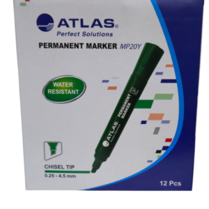 Atlas Permanent Marker, Green Ink, Chisel Tip 0.25–4.5 mm, Quick-Drying & Water-Resistant, Pack of 12 – MP20Y