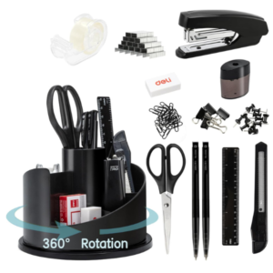 Rotary Desk Organizer 38251A – 17-Piece Office Stationery Set