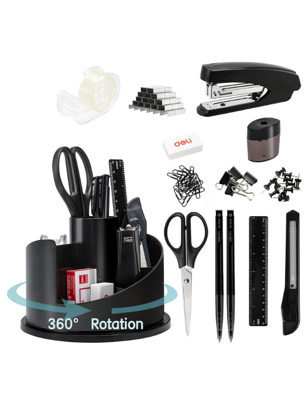 Rotary Desk Organizer 38251A – 17-Piece Office Stationery Set - Image 2