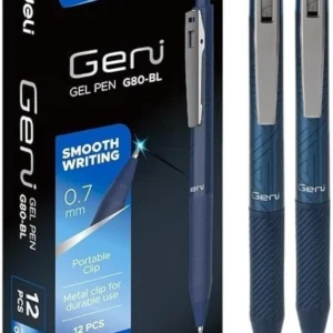 Deli Geni G80-BL Retractable Gel Pens, 0.7mm Bullet Tip, Blue Ink, Comfortable Grip, Pack of 12