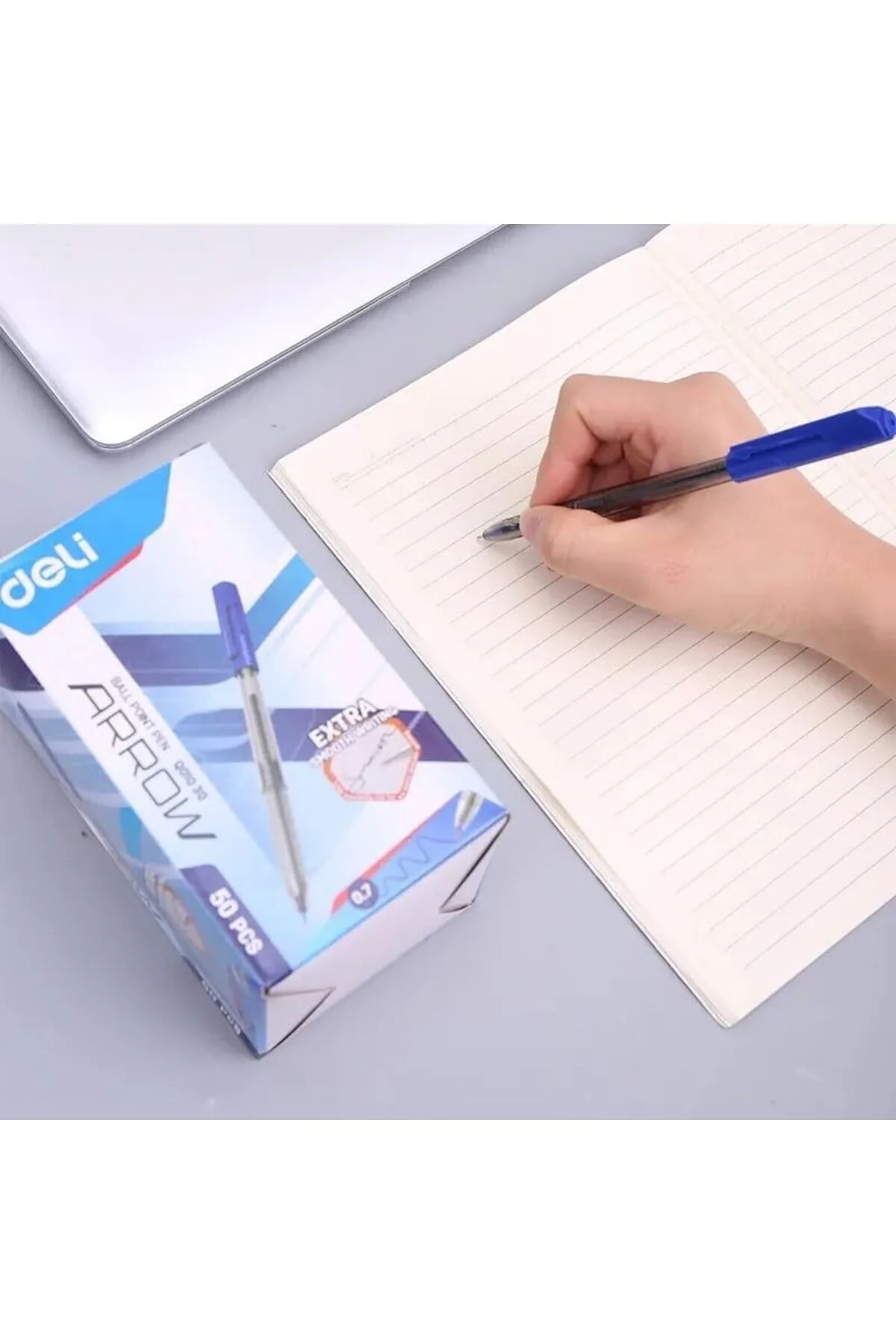 Deli Q010-30 Smooth Ballpoint Pens, 0.7mm Tip, Blue Ink, Low-Viscosity Ink, Pack of 50 - Image 2