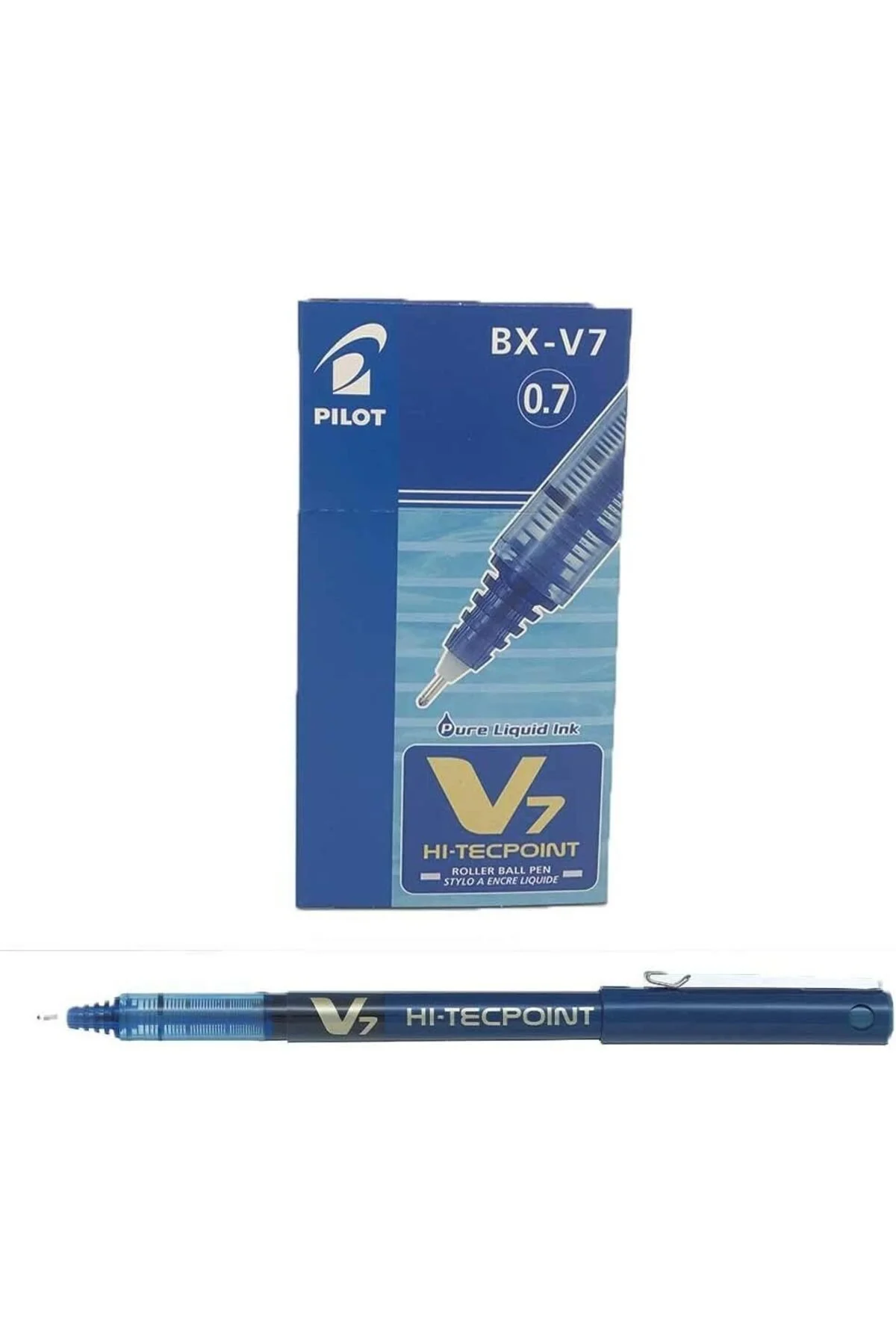 PILOT BX-V7 Hi-Tecpoint Rollerball Pen, 0.7mm Tip, Blue Ink – Box of 12