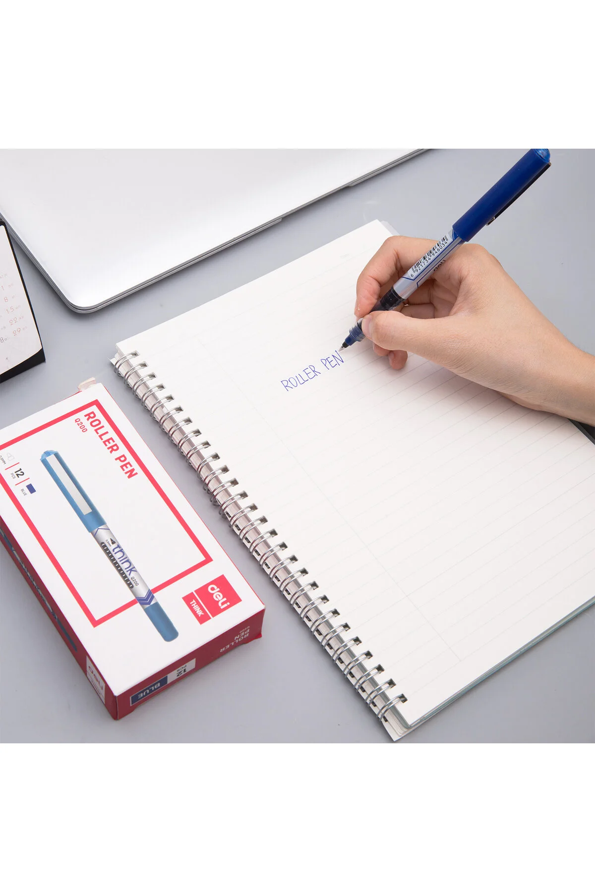 Deli EQ20030 Think Roller Pens, 0.5mm Fine Tip, Blue Ink, Smooth Writing, Pack of 12 - Image 3