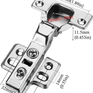 HME Type-B Soft-Close Frameless Cabinet Hinges, 110° European Style, Half Overlay, 2 Hinges + 8 Stainless Steel Screws