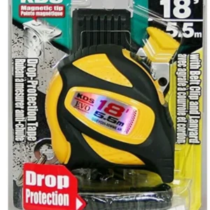 Muratec KDS GoodGrip Safety Measuring Tape 5.5m / 18ft – Drop Protection, Yellow/Black (GGEVO25-55WME)