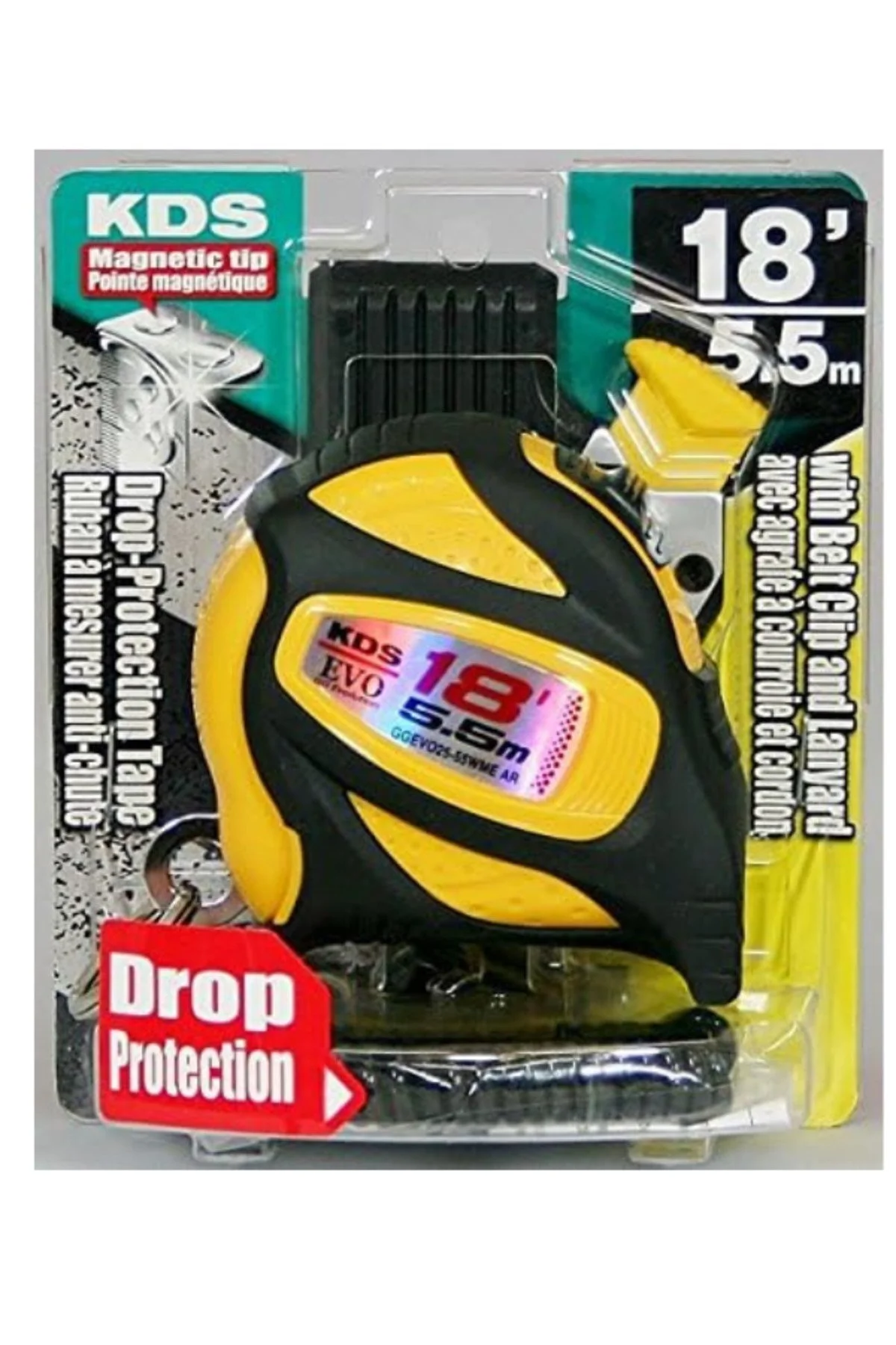 Muratec KDS GoodGrip Safety Measuring Tape 5.5m / 18ft – Drop Protection, Yellow/Black (GGEVO25-55WME) - Image 5