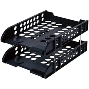 Deli E9212 Double Document Tray, 2-Tier Black File Organizer – Durable A4 Paper Storage Tray