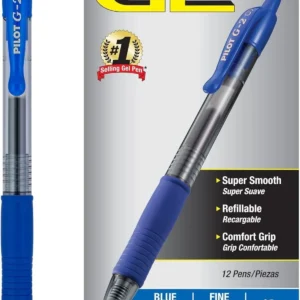 PILOT BL-G2-F7-BL Premium Refillable & Retractable Gel Ink Roller Ball Pens, Fine Point, Blue Ink – Pack of 12