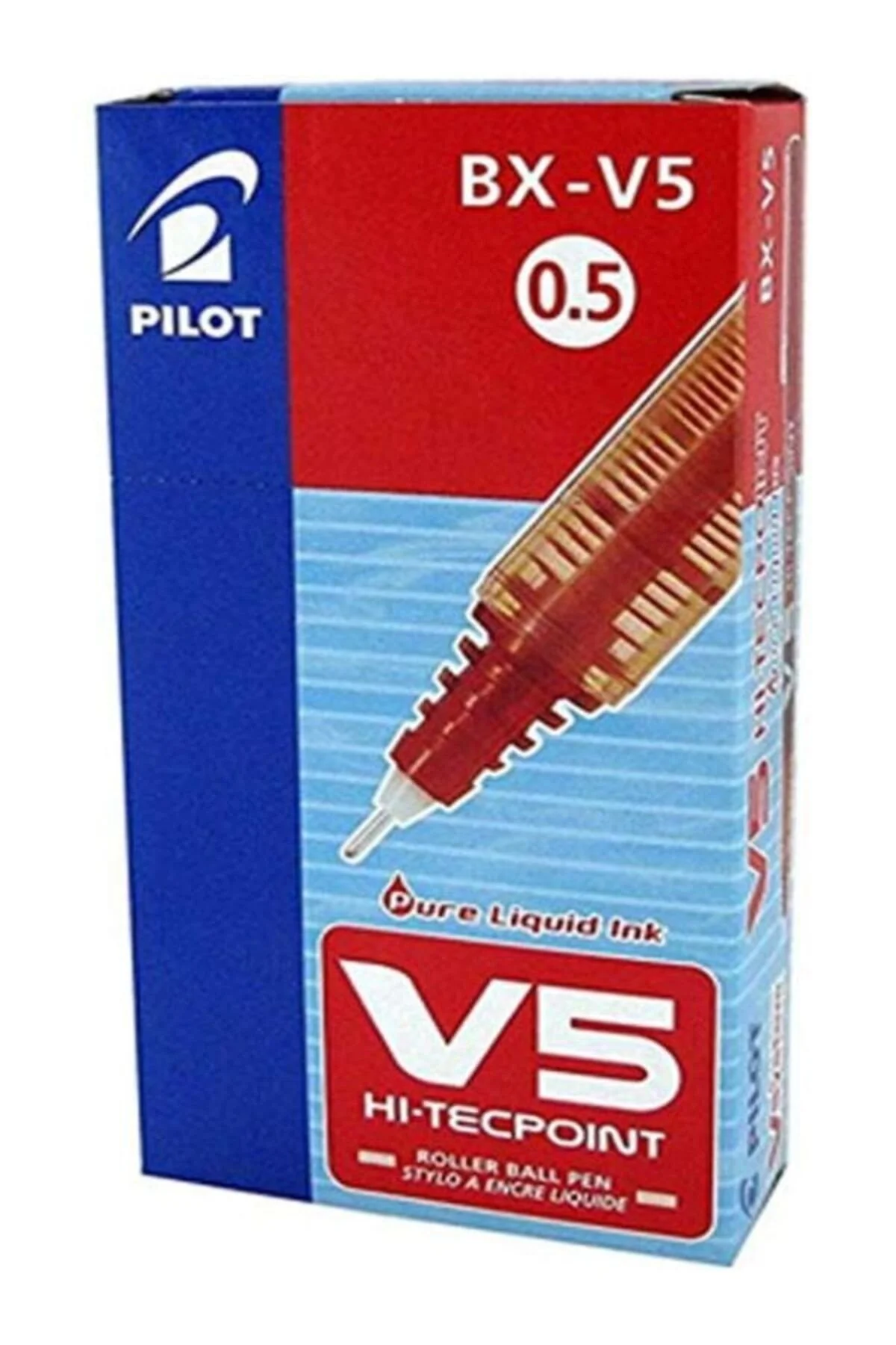PILOT BX-V5 Hi-Tecpoint Extra-Fine Rollerball Pen, 0.5mm Tip, Red Ink – Pack of 12