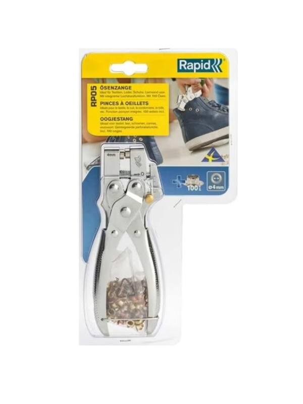 Rapid RP05 4 mm Eyelet Pliers with 100 Eyelets, Steel, Silver - Image 3