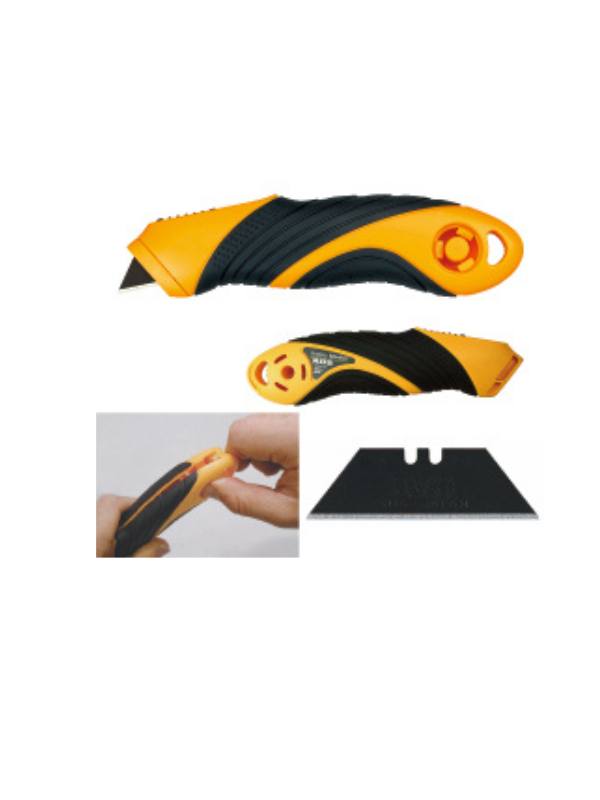 Muratec SA-11B Safety Knife with Power Black Trapezoidal Blade, Non-Slip Rubber Grip & One-Push Blade Change – Yellow - Image 3
