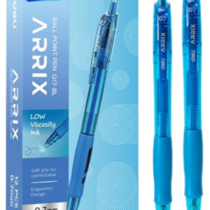 Deli EQ17-BL Retractable Ball Point Pen, 0.7mm Fine Tip, Blue Ink, Soft Grip, Refillable, 12 Piece