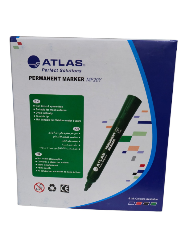 Atlas Permanent Marker, Green Ink, Chisel Tip 0.25–4.5 mm, Quick-Drying & Water-Resistant, Pack of 12 – MP20Y - Image 3