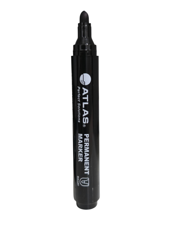 Atlas Permanent Marker, Black Ink, Bullet Tip 0.8–2.2 mm, Quick-Drying & Water-Resistant, Pack of 12 – MP10Y - Image 3