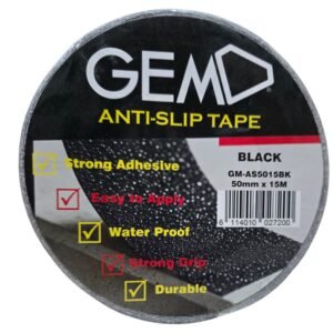 GM-AS5015BK GEM Anti-Slip Tape, Black, 50mm x 15m – Strong Adhesive, Durable Grip & Enhanced Safety
