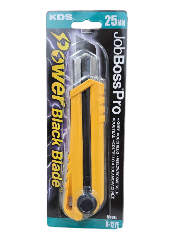 KDS Muratec H-12YE Job Pro 25mm Extra Heavy-Duty Utility Knife with Power Black H-Blade & Screw Lock – Yellow - Image 4