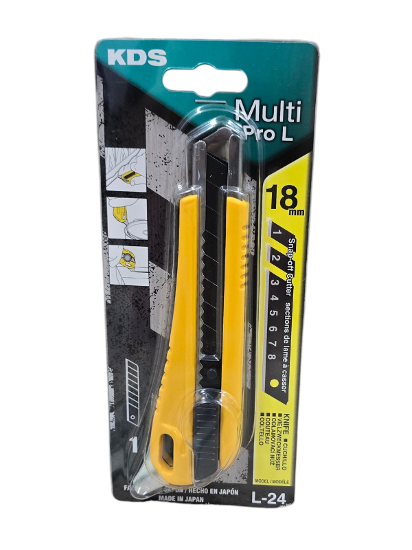 Muratec L-24 MultiPro Auto-Lock Heavy-Duty Utility Knife 18mm with Spatula Tip – Yellow - Image 4