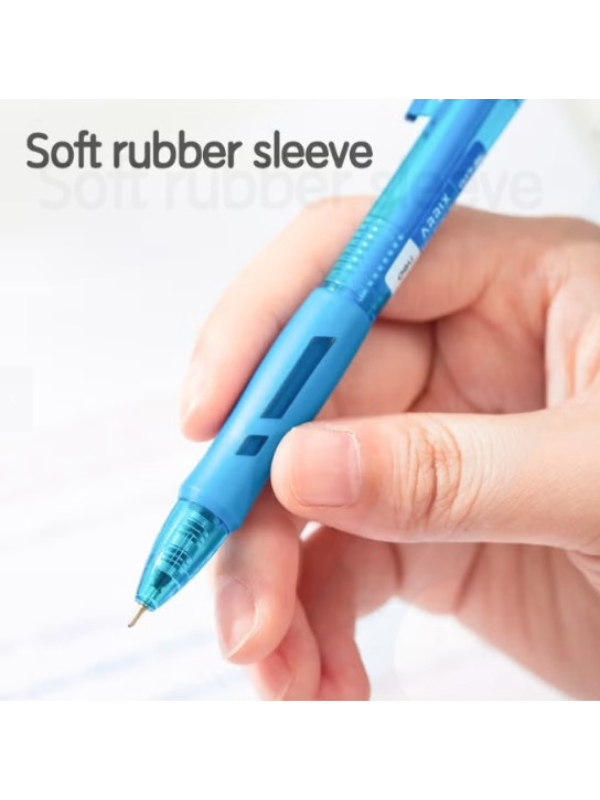 Deli EQ17-BL Retractable Ball Point Pen, 0.7mm Fine Tip, Blue Ink, Soft Grip, Refillable, 12 Piece - Image 4