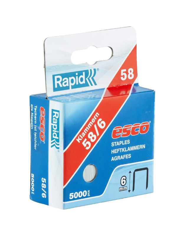 Rapid ESCO 58/6 mm Fine Wire Staples, 5000 Pieces