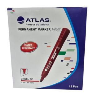 Atlas Permanent Marker, Red Ink, Chisel Tip 0.25–4.5 mm, Quick-Drying & Water-Resistant, Pack of 12 – MP20Y