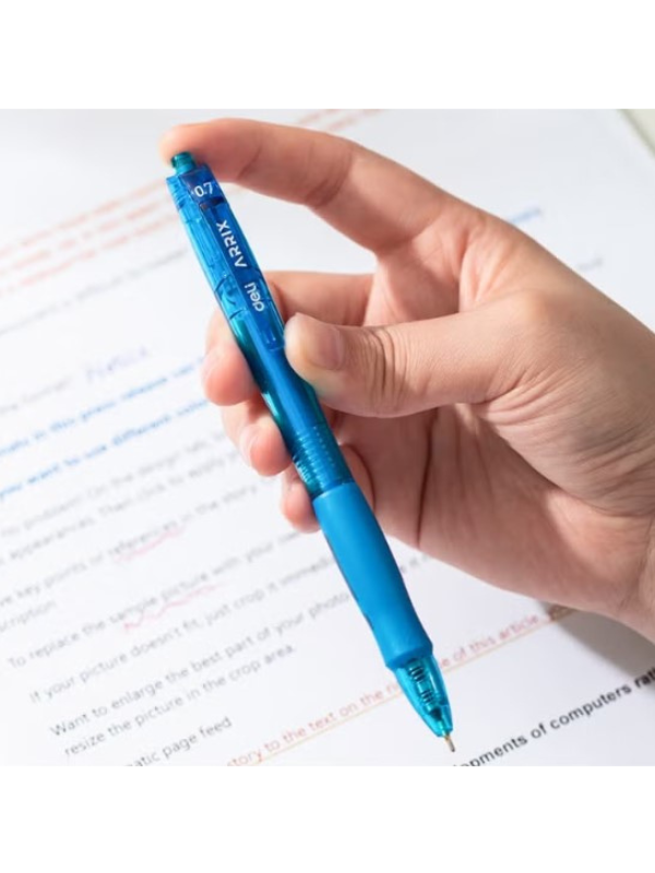 Deli EQ17-BL Retractable Ball Point Pen, 0.7mm Fine Tip, Blue Ink, Soft Grip, Refillable, 12 Piece - Image 6