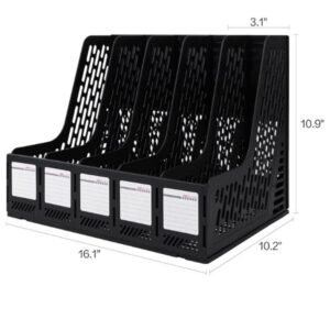 Deli 9838 5-Compartment Magazine File Holder & Desk Organizer, Black – Detachable Office Storage Rack