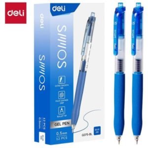 Deli EG075-BL Gel Pens, 0.5mm Fine Tip, Blue Ink, Quick-Dry & Smudge-Resistant, Pack of 12