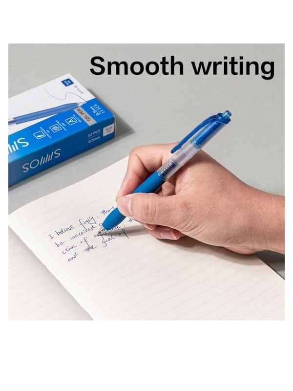 Deli EG075-BL Gel Pens, 0.5mm Fine Tip, Blue Ink, Quick-Dry & Smudge-Resistant, Pack of 12 - Image 4