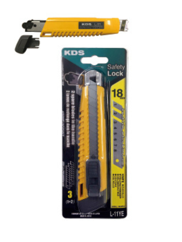 KDS L-11YE Safety L Utility Knife – 18mm Retractable Blade, Yellow Handle - Image 5