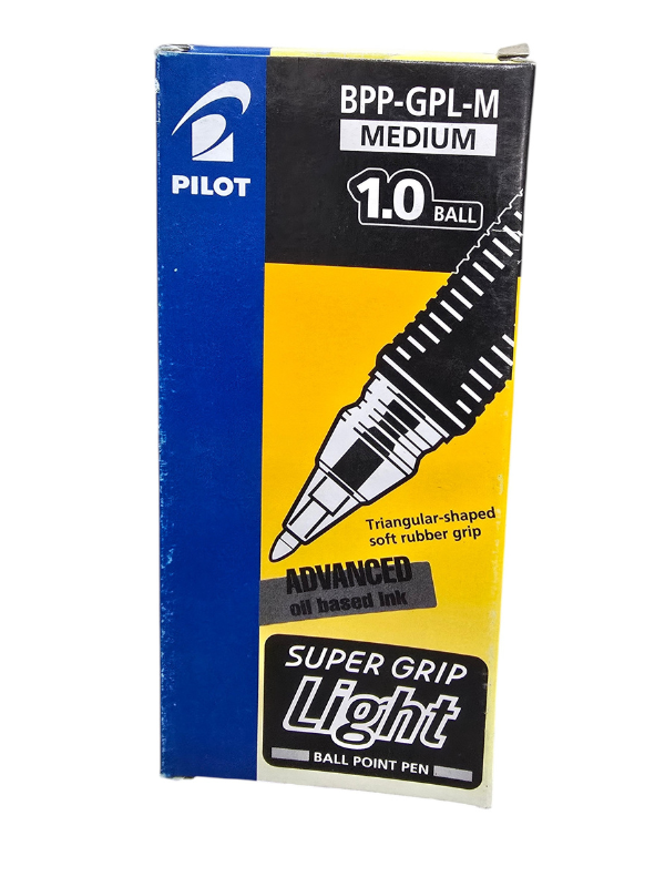 PILOT BPP-GPL-M Super Grip Ballpoint Pen, Black Ink, 1.0mm Medium Tip, Refillable – Pack of 12