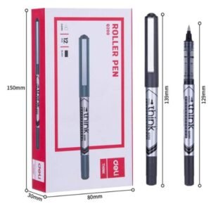 Deli EQ20020 Roller Pens, 0.5mm Fine Tip, Black Ink, Smooth Writing, Non-Toxic, Pack of 12