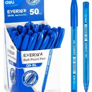 Deli Q9 Ballpoint Pens, 0.7mm Mini Tip, Blue Ink, Smooth Writing, Pack of 50