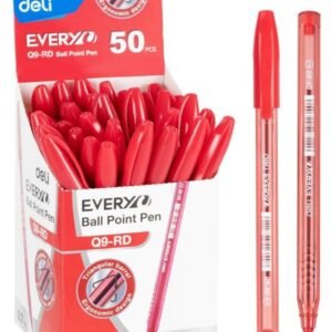 Deli EQ9 XTREAM Ballpoint Pens, 0.7mm Mini Tip, Red Ink, Soft Grip, Smooth Writing, Pack of 50