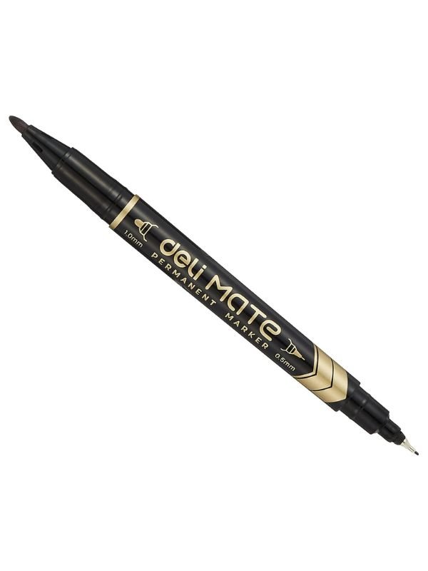 Deli U104 Twin Tip Permanent Markers, Fine & Ultra-Fine Tips, Black Waterproof Ink, Quick-Dry, Pack of 12 - Image 8