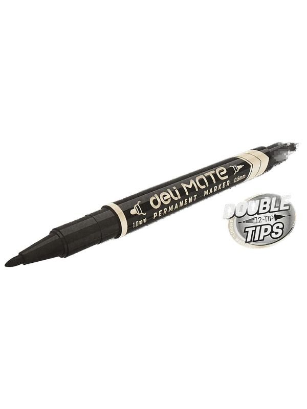 Deli U104 Twin Tip Permanent Markers, Fine & Ultra-Fine Tips, Black Waterproof Ink, Quick-Dry, Pack of 12 - Image 10