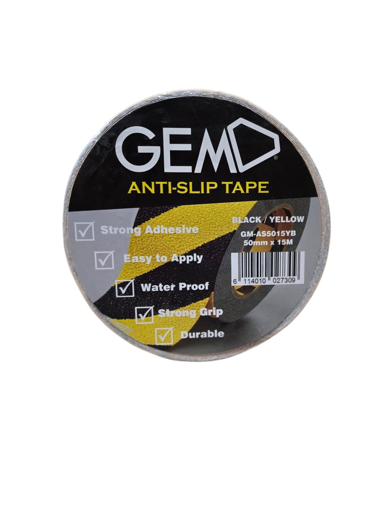 GM-AS5015YB GEM Anti-Slip Tape, Yellow & Black, 50mm x 15m – Strong Adhesive, Durable Grip & Enhanced Safety