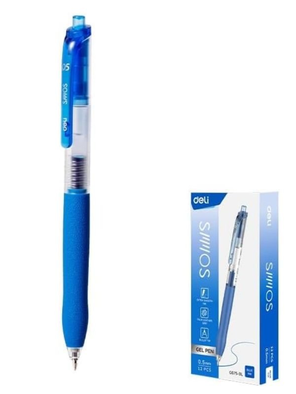 Deli EG075-BL Gel Pens, 0.5mm Fine Tip, Blue Ink, Quick-Dry & Smudge-Resistant, Pack of 12 - Image 3